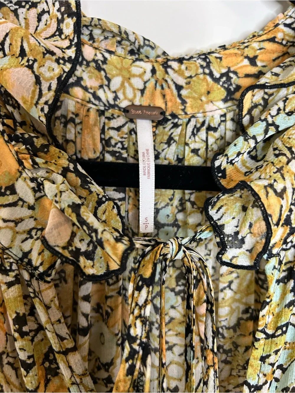 Free People Floral Tie-Neck Maxi Dress in Mustard and Cream